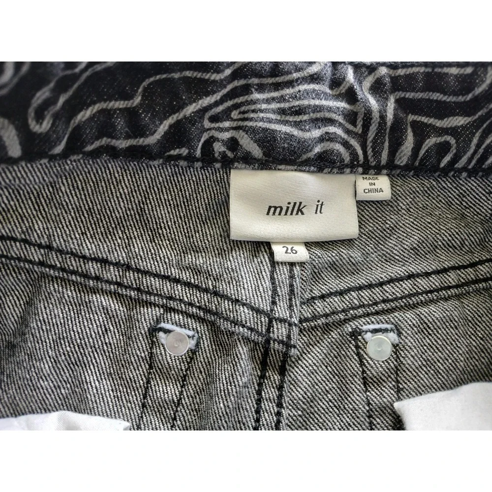 Milk It Funky Black & White Button Front Denim Jeans Women's Size 26 X 29 - Picture 8 of 12